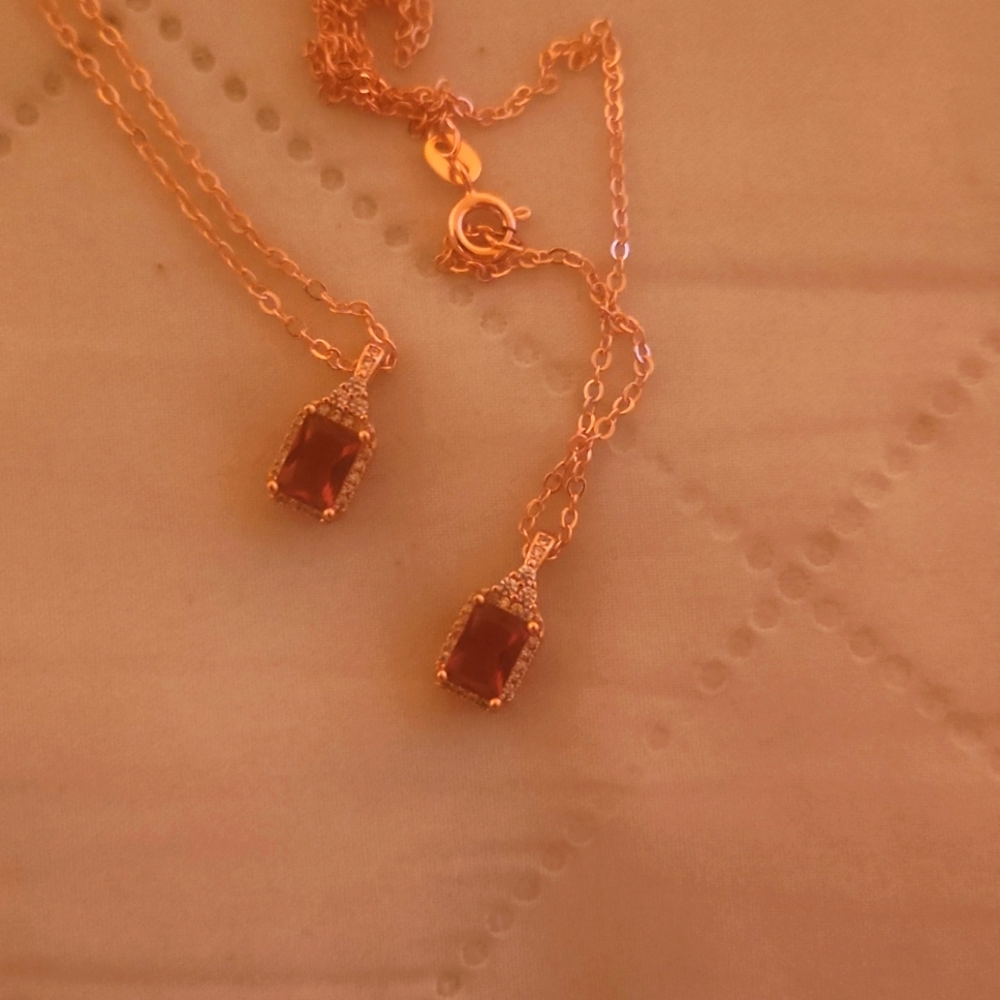 2 Rose Gold Plated S925 Ruby Necklaces